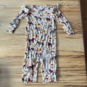Little Snuggles 18-24 Floral Horse Print Kids Jumpsuit